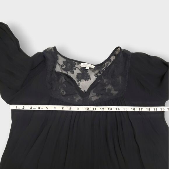 World Market Black Floral Lace Top Sheer Chiffon Overlay Sz L/XL Goth Fairycore - Picture 9 of 14